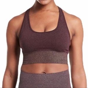 NWOT Athleta Twilight Shimmer Sports Bra, Antique Burgundy, M,